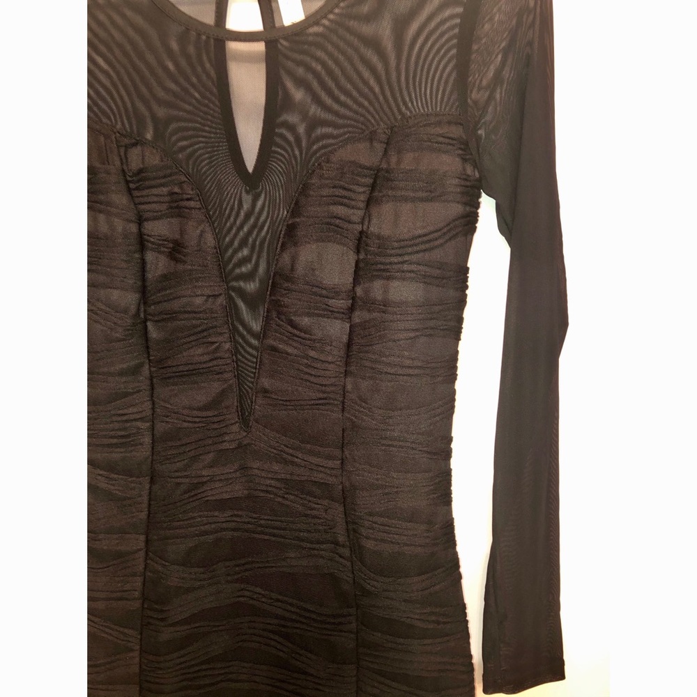 Nasty Gal black plunging mesh dress with ruching - Picture 8 of 8